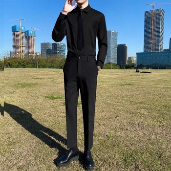 Beijiang Wolf muške cropped hlače za jesen-zimu, slim-fit straight leg, fleece-lined, casual hlače za poslovnu eleganciju s visokim drapiranjem