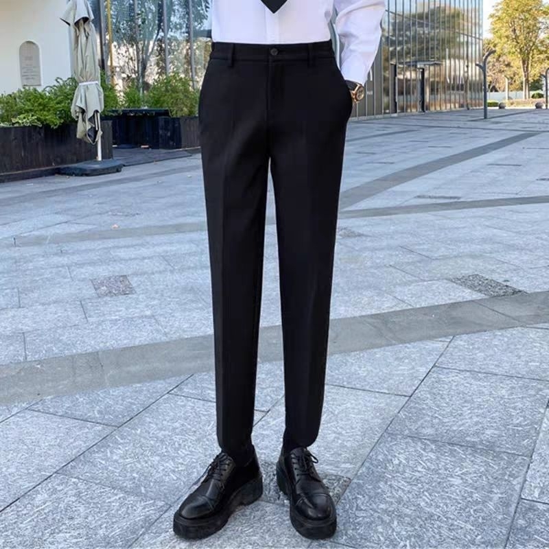Beijiang Wolf muške cropped hlače za jesen-zimu, slim-fit straight leg, fleece-lined, casual hlače za poslovnu eleganciju s visokim drapiranjem