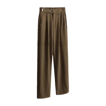 Férfi prémium, minimalist stílusú, lazább szabású, egyenes nadrág, gyűrődésmentes, drapírozott hatású anyag, derékszíj-dizájn, üzleti megjelenés.