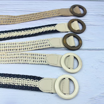 Najlonski tkani pojas s kružnom kopčom, tanak retro stil bez rupa