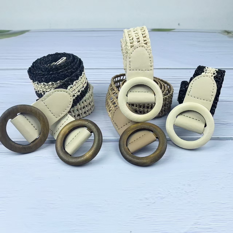 Najlonski tkani pojas s kružnom kopčom, tanak retro stil bez rupa