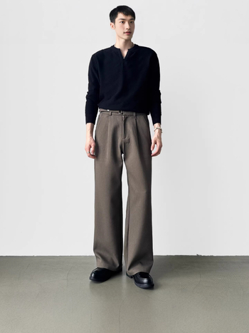 Muške hlače u korejskom stilu za poslovni look, s plisama, A-linijom i ravnim krojem nogavica, za proljeće i jesen, opuštenog kroja, svestrane, casual
