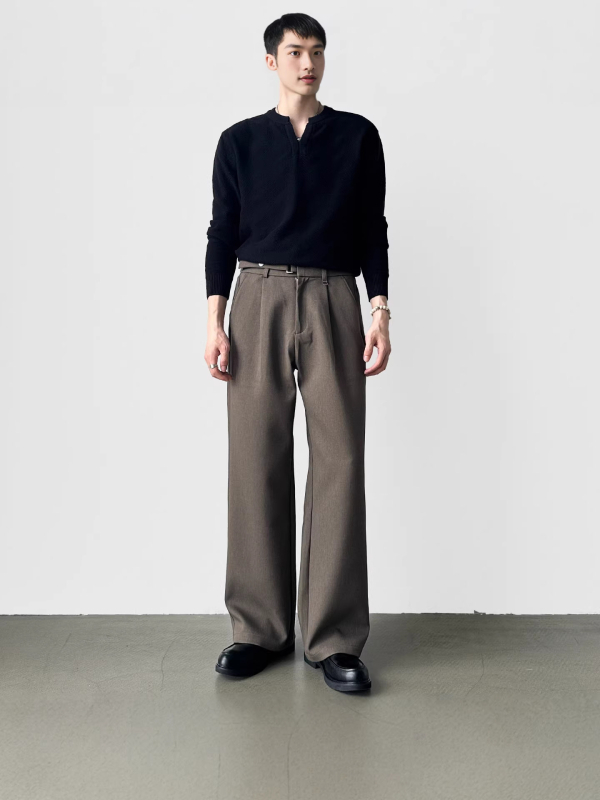 Muške hlače u korejskom stilu za poslovni look, s plisama, A-linijom i ravnim krojem nogavica, za proljeće i jesen, opuštenog kroja, svestrane, casual