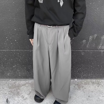 Muške drapirane hlače ravnog kroja, opuštene, luksuzne široke nogavice, japanski casual stil, duge hlače, model 2025