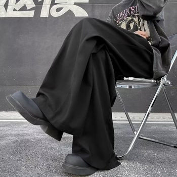 Muške drapirane hlače ravnog kroja, opuštene, luksuzne široke nogavice, japanski casual stil, duge hlače, model 2025