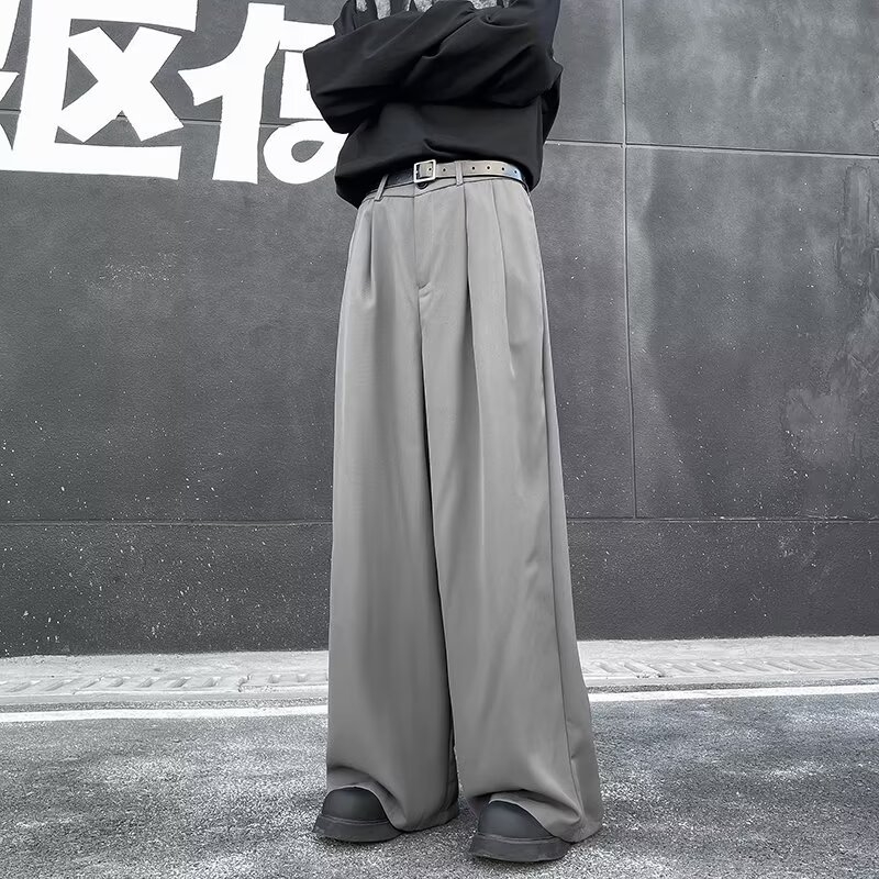 Muške drapirane hlače ravnog kroja, opuštene, luksuzne široke nogavice, japanski casual stil, duge hlače, model 2025
