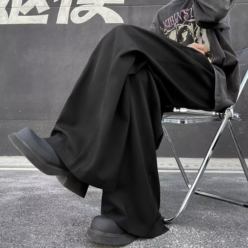 Muške drapirane hlače ravnog kroja, opuštene, luksuzne široke nogavice, japanski casual stil, duge hlače, model 2025