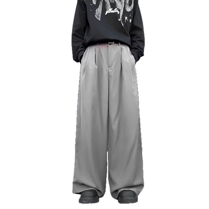 Muške drapirane hlače ravnog kroja, opuštene, luksuzne široke nogavice, japanski casual stil, duge hlače, model 2025