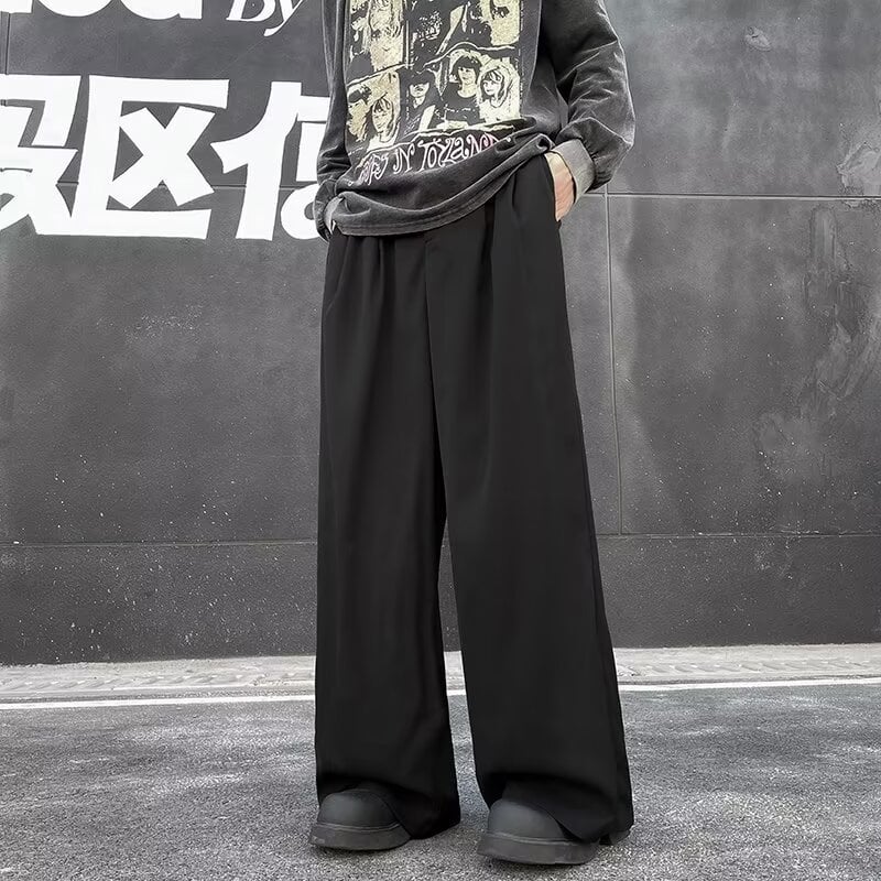 Muške drapirane hlače ravnog kroja, opuštene, luksuzne široke nogavice, japanski casual stil, duge hlače, model 2025