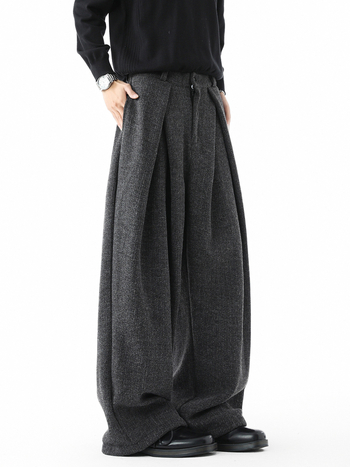 Amerikai retro stílusú férfi nadrág, egyszínű, plisírozott, egyenes szabás, hétköznapi viselet