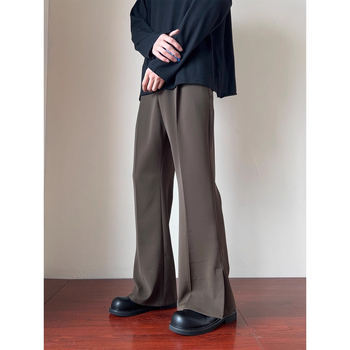 Muške casual hlače za proleće i ljeto, američki stil, ravni kroj s drapiranjem, prednji otvor, blago šire nogavice, jednofarebne, udobne dnevne hlače, korejski retro stil