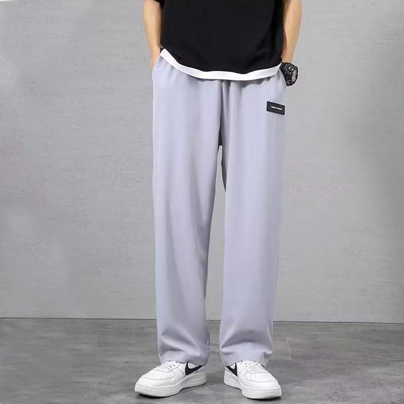 Férfi Ice Silk nadrág nyárra, casual, gyűrődésálló, egyenes és széles szárú