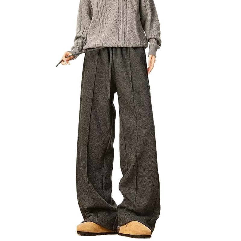 Muške hlače u Old Money stilu s uzorkom herringbone, zima, fleece unutrašnjost, ravne široke nogavice