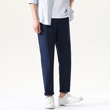 Férfi ice silk anyagú cropped slim-straight nadrág, tavasz-nyár, koreai stílus, vasalás nélkül