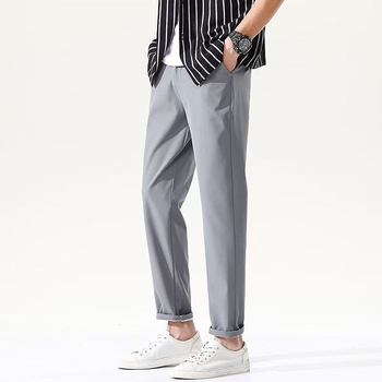 Férfi ice silk anyagú cropped slim-straight nadrág, tavasz-nyár, koreai stílus, vasalás nélkül