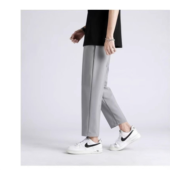 Férfi ice silk anyagú cropped slim-straight nadrág, tavasz-nyár, koreai stílus, vasalás nélkül