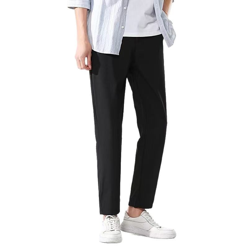 Férfi ice silk anyagú cropped slim-straight nadrág, tavasz-nyár, koreai stílus, vasalás nélkül