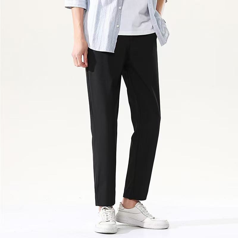 Férfi ice silk anyagú cropped slim-straight nadrág, tavasz-nyár, koreai stílus, vasalás nélkül