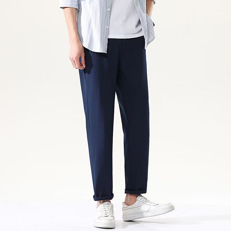 Férfi ice silk anyagú cropped slim-straight nadrág, tavasz-nyár, koreai stílus, vasalás nélkül