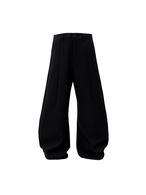 Pantalone u korejskom stilu s plisiranjem i drapiranom tkaninom, opuštenog ravnog kroja, duge crne hlače za muškarce