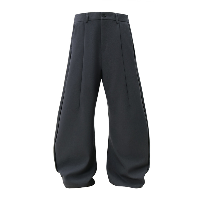Pantalone u korejskom stilu s plisiranjem i drapiranom tkaninom, opuštenog ravnog kroja, duge crne hlače za muškarce