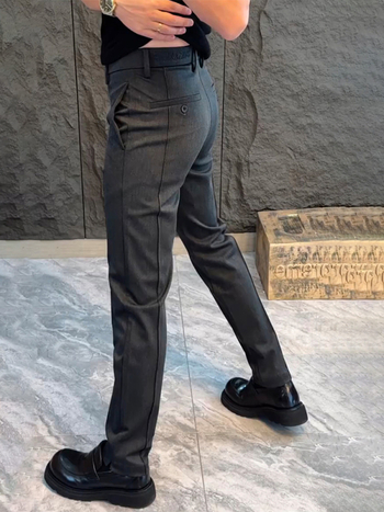 Muške hlače za svakodnevno nošenje, slim-fit, rastezljive, srednji pojas, s remenom, proljeće–jesen