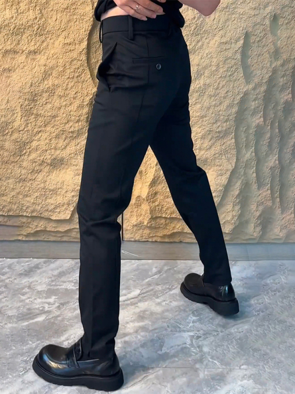 Muške hlače za svakodnevno nošenje, slim-fit, rastezljive, srednji pojas, s remenom, proljeće–jesen
