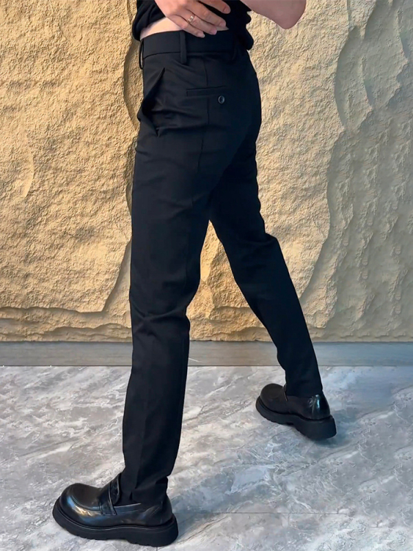 Muške hlače za svakodnevno nošenje, slim-fit, rastezljive, srednji pojas, s remenom, proljeće–jesen