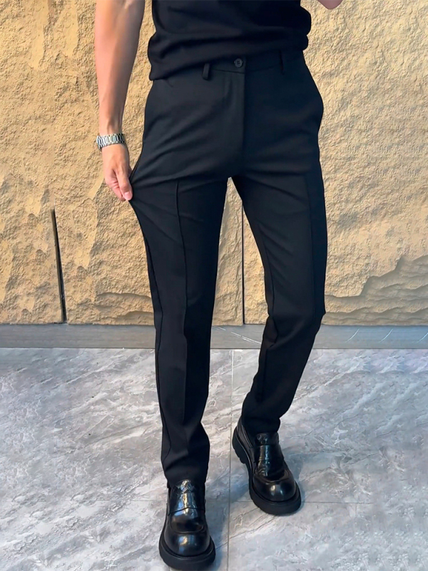 Muške hlače za svakodnevno nošenje, slim-fit, rastezljive, srednji pojas, s remenom, proljeće–jesen