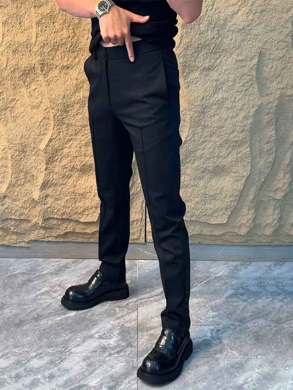 Muške hlače za svakodnevno nošenje, slim-fit, rastezljive, srednji pojas, s remenom, proljeće–jesen