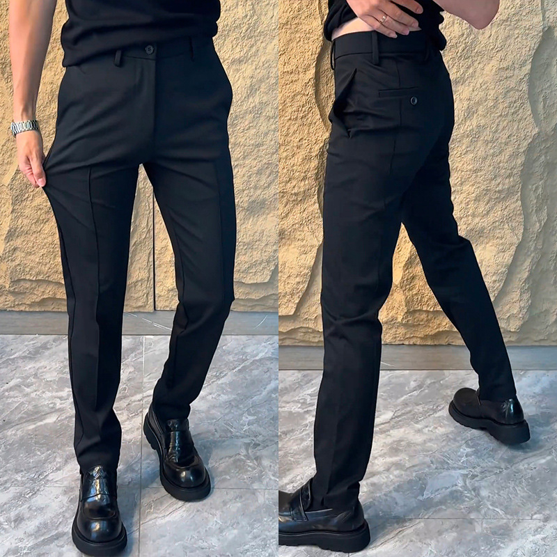 Muške hlače za svakodnevno nošenje, slim-fit, rastezljive, srednji pojas, s remenom, proljeće–jesen