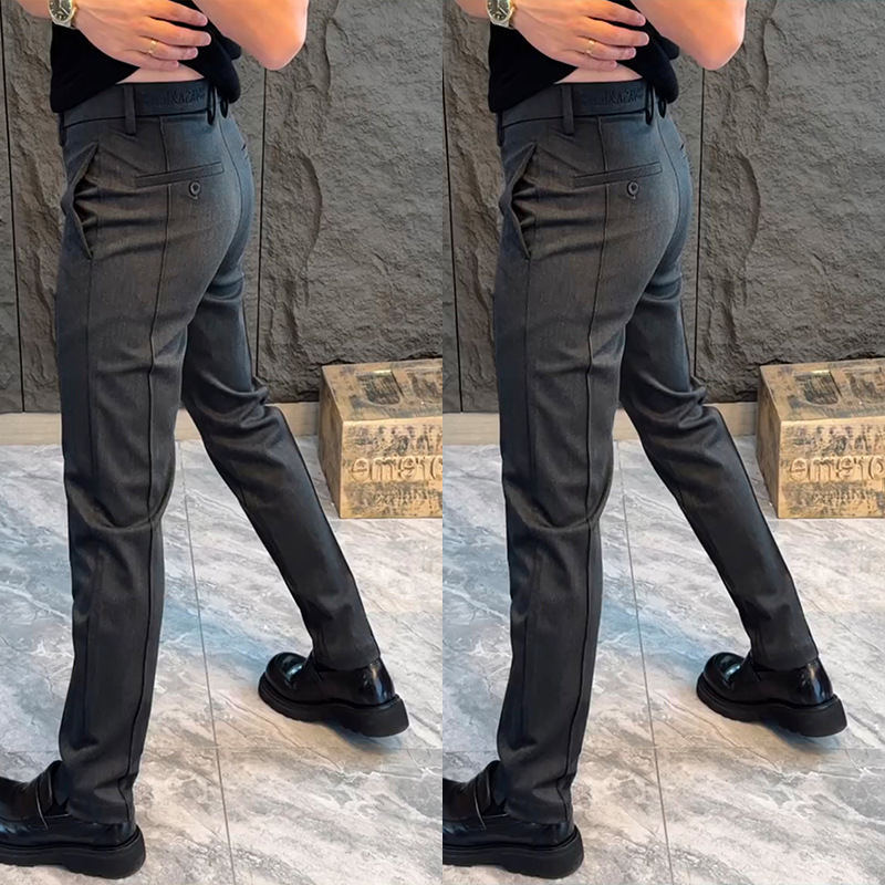 Muške hlače za svakodnevno nošenje, slim-fit, rastezljive, srednji pojas, s remenom, proljeće–jesen