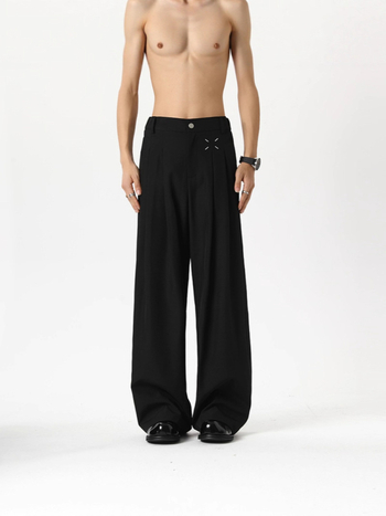Muške ljetne crne hlače od ice silk, ravnog kroja s širokim nogavicama, casual stil, dojam luksuza