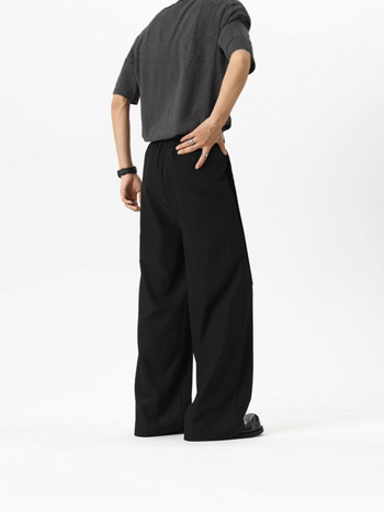 Muške ljetne crne hlače od ice silk, ravnog kroja s širokim nogavicama, casual stil, dojam luksuza