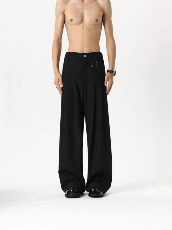 Muške ljetne crne hlače od ice silk, ravnog kroja s širokim nogavicama, casual stil, dojam luksuza