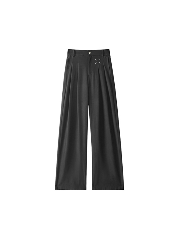 Muške ljetne crne hlače od ice silk, ravnog kroja s širokim nogavicama, casual stil, dojam luksuza