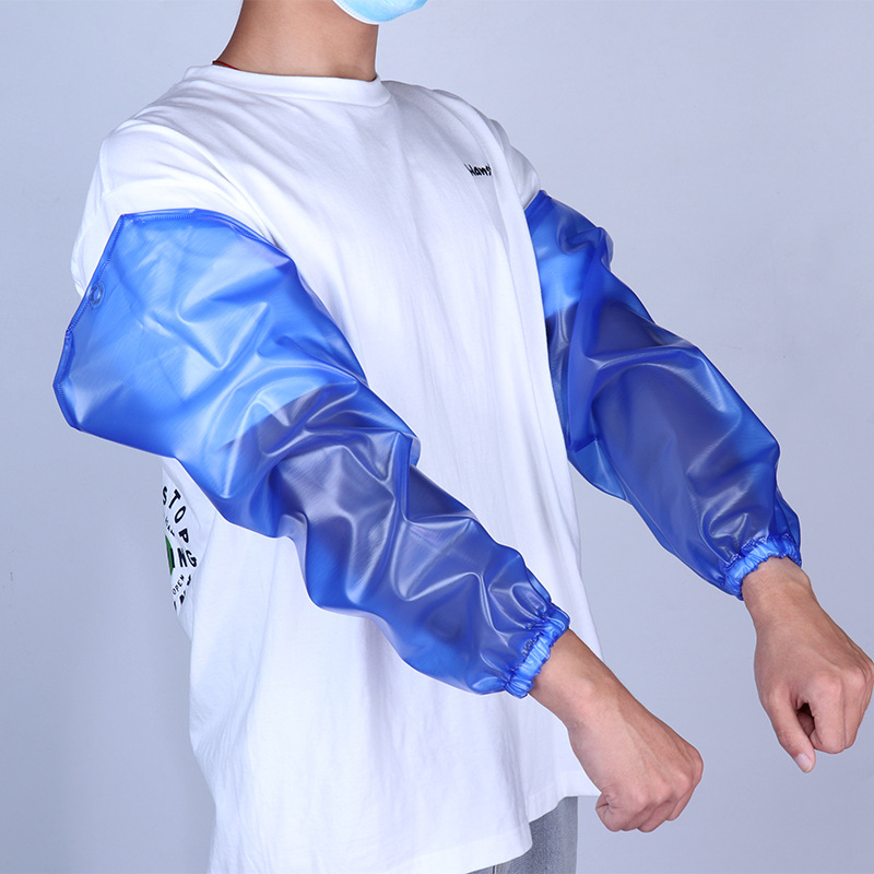 Safirno plave PVC vodootporne rukavne za podlakticu, otporne na ulje i kiseline/alkalije, od goveđeg tetiva