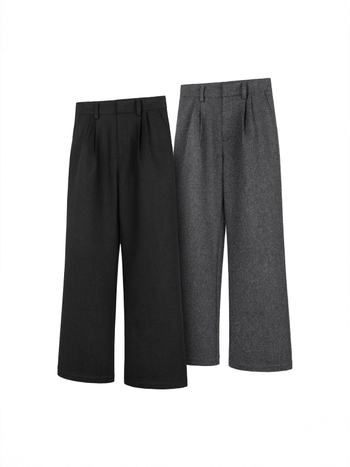 Őszi–téli minimalist fekete nadrág férfiaknak, dupla plisével, széles szárú, egyenes szabású, mindennapi viselet.