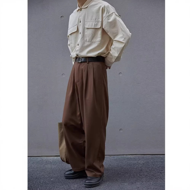 Muške casual hlače u korejskom stilu, opušten kroj, gusta tkanina, ravne široke hlače za odijelo