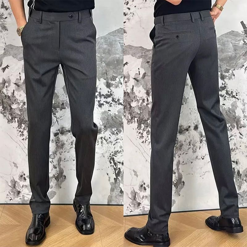 Muške hlače u europskom stilu za poslovno casual nošenje, jednobojne boje, slim straight kroj, elastičan materijal, proljeće–jesen
