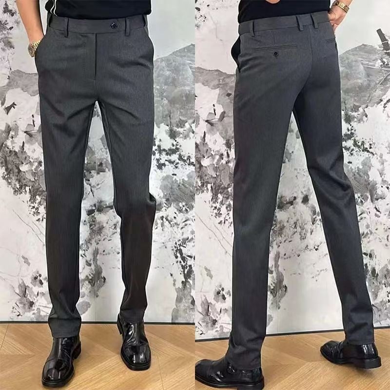 Muške hlače u europskom stilu za poslovno casual nošenje, jednobojne boje, slim straight kroj, elastičan materijal, proljeće–jesen