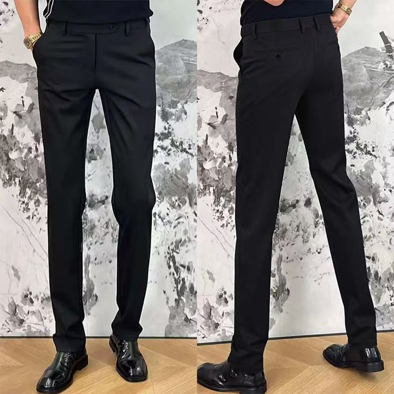 Muške hlače u europskom stilu za poslovno casual nošenje, jednobojne boje, slim straight kroj, elastičan materijal, proljeće–jesen