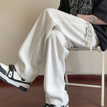 Férfi hosszú nadrág, egyenes szabású, földig érő, drapírozott laza stílus, hétköznapi viselet, poliészter-keverék anyag, tavasz–ősz