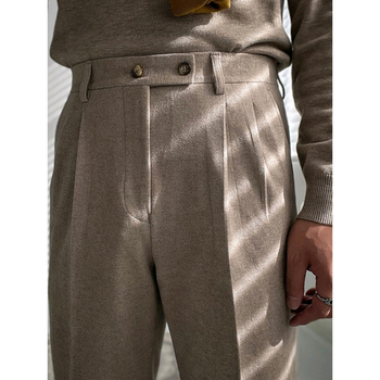 Férfi gyapjú nadrág ősz-télre, Slim Fit, egyenes szár, magas derék, üzleti megjelenés, gyűrődésálló