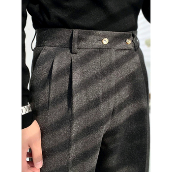 Férfi gyapjú nadrág ősz-télre, Slim Fit, egyenes szár, magas derék, üzleti megjelenés, gyűrődésálló