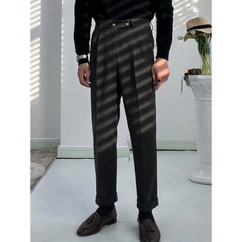 Férfi gyapjú nadrág ősz-télre, Slim Fit, egyenes szár, magas derék, üzleti megjelenés, gyűrődésálló