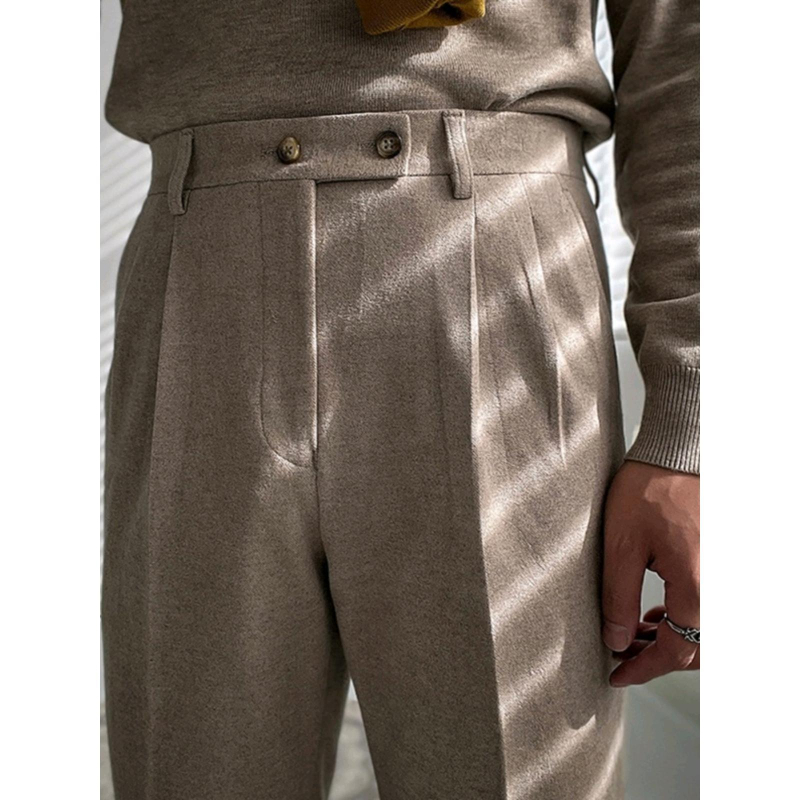 Férfi gyapjú nadrág ősz-télre, Slim Fit, egyenes szár, magas derék, üzleti megjelenés, gyűrődésálló