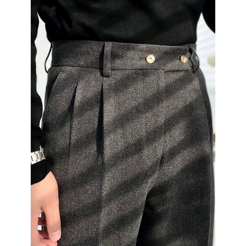 Férfi gyapjú nadrág ősz-télre, Slim Fit, egyenes szár, magas derék, üzleti megjelenés, gyűrődésálló