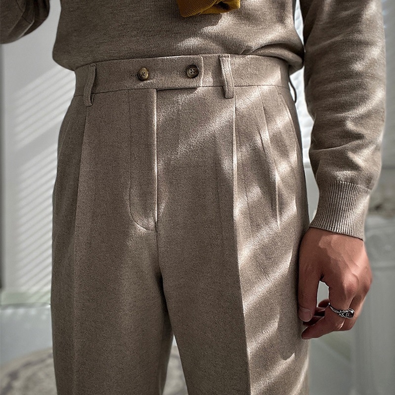 Férfi gyapjú nadrág ősz-télre, Slim Fit, egyenes szár, magas derék, üzleti megjelenés, gyűrődésálló