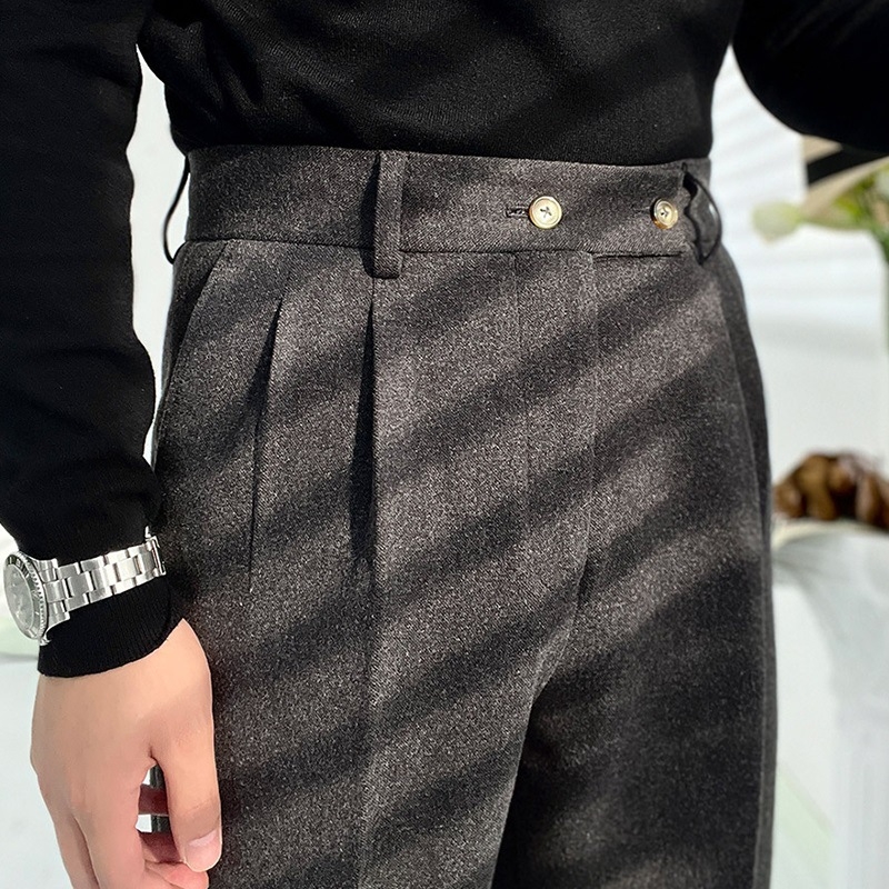 Férfi gyapjú nadrág ősz-télre, Slim Fit, egyenes szár, magas derék, üzleti megjelenés, gyűrődésálló